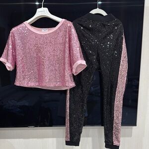 MONA LISA Pink and Black Sequin Kids Matching Set
